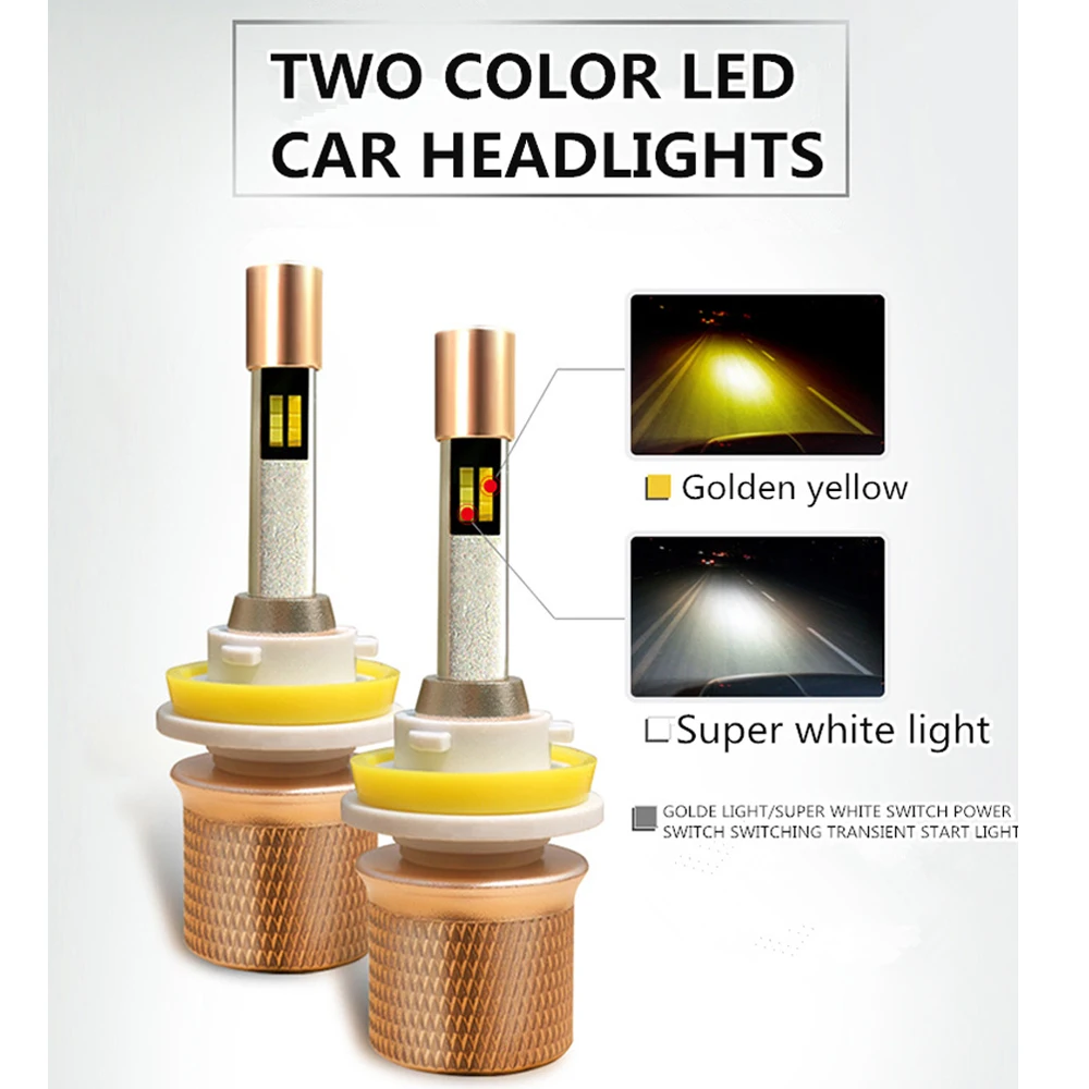 2PCS 110W 20000LM Auto LED HB3 9005 Headlamp 3000K Golden yellow 6000K White H1 H3 H4 H7 H8 H9 H11 D2S Car dual color Headlights