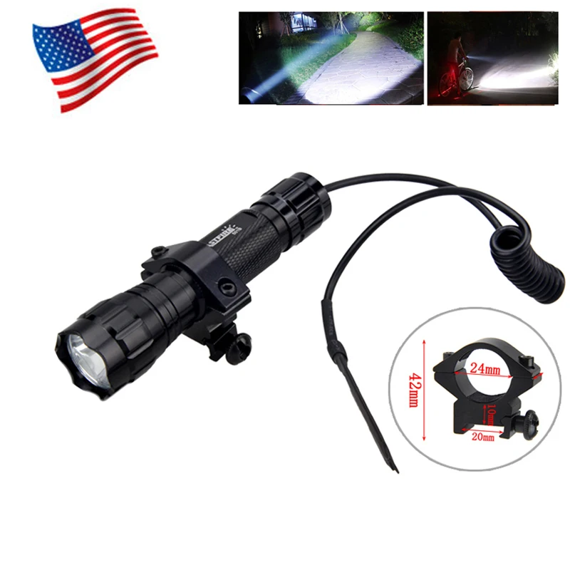 2000lm Weapon Light Red/Green/White Tactical Hunting armed Flashlight+Remote Switch+Rifle Scope Gun Mount