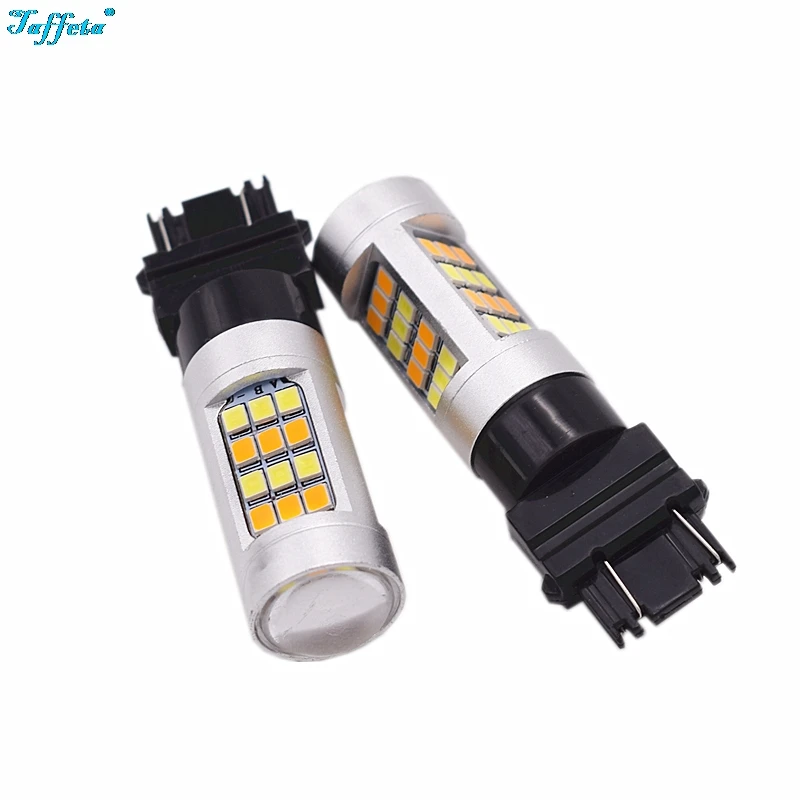 2Pcs T25 3157 2835 42SMD 21W Switchback Dual Color LED Bulbs Turn Signal Light Lamps DRL Amber Yellow+White