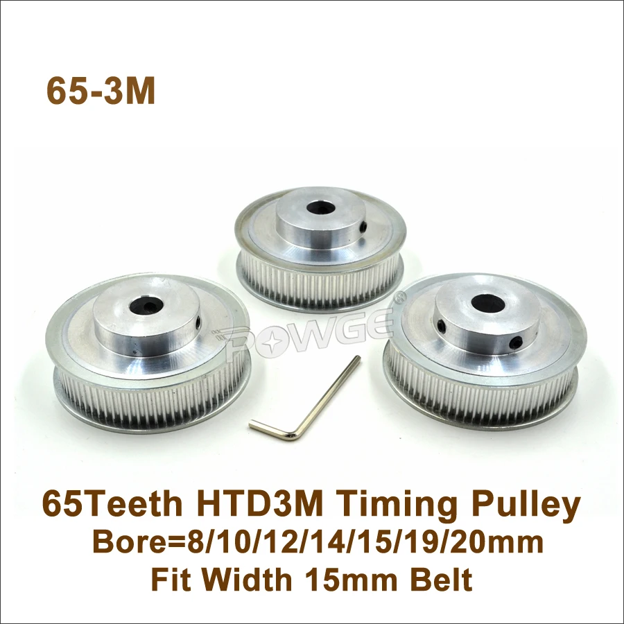 

POWGE 65 Teeth 3M Timing Pulley Bore8/10/12/14/15/19/20mm Fit W=15mm 3M Synchronous Belt 65T 65Teeth HTD3M Pulley 65-3M