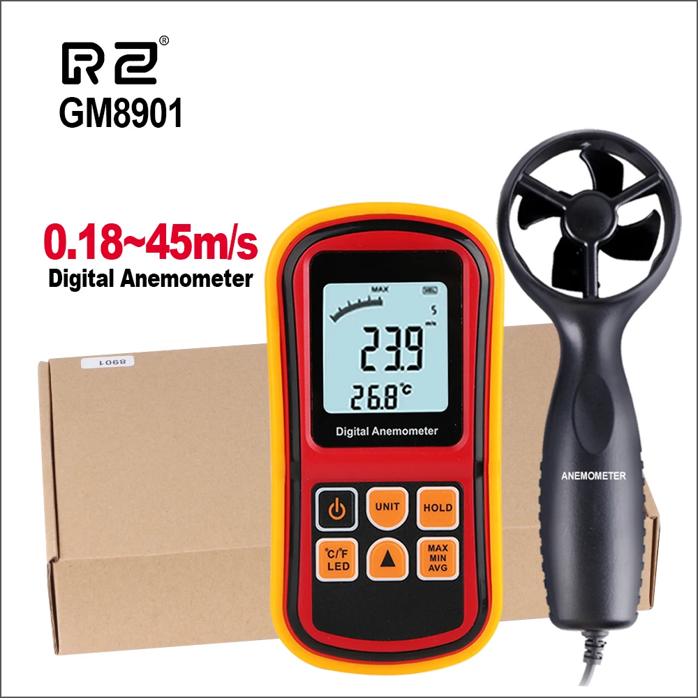 RZ Anemometer Wind Speed Meter Digital Wind Meter Handheld Digital Air Velocity Range 0.18-45m/s Wind Speedometer Sensor