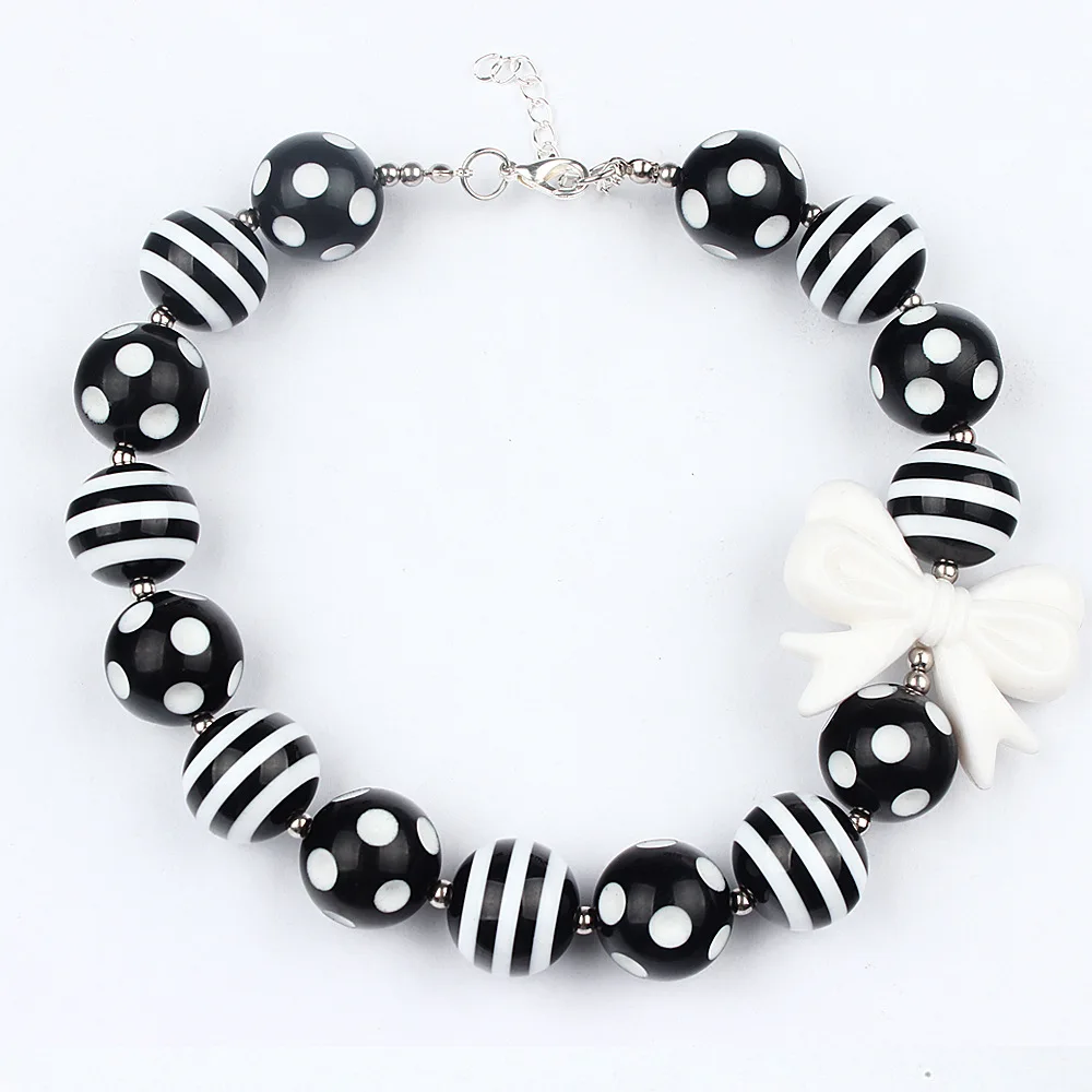 DIY Child Kids Strand Beads Choker Necklace Black White Striped Chunky Bubblegum Necklace For Girls Toddler Baby Photograph Prop