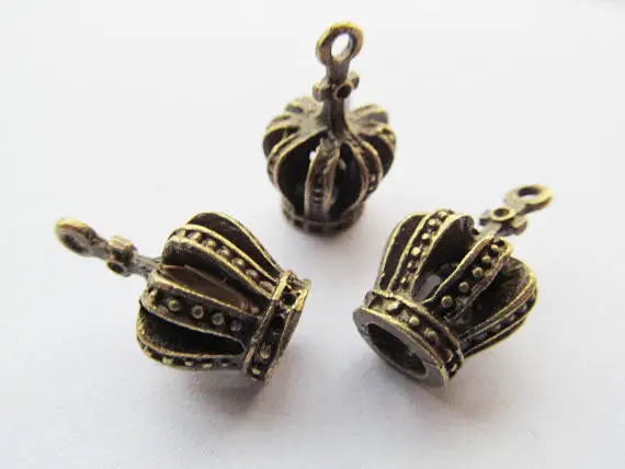 50pcs Vintage Antique Silver tone/Antique Bronze Hollow Filigree Crown Pendant Beads Charm/Finding,DIY Accesssory Jewelry Making