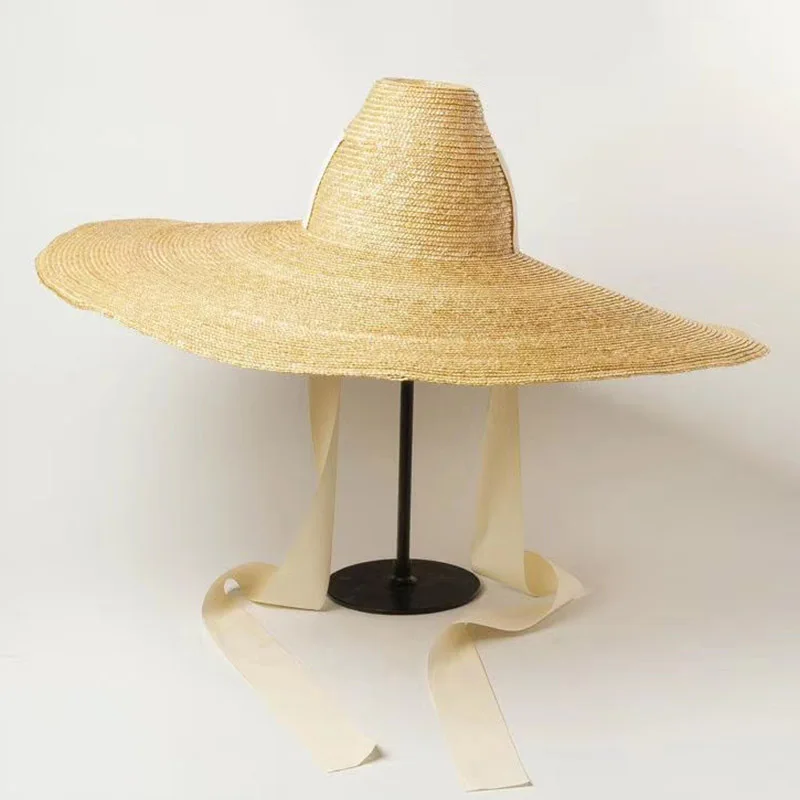 

Women Natural Woven Giant Straw Hat Big Brim Floppy Sun Hat High Top Ribbon Band Giant Jumbo Sombrero Hat Adult Summer Beach Hat