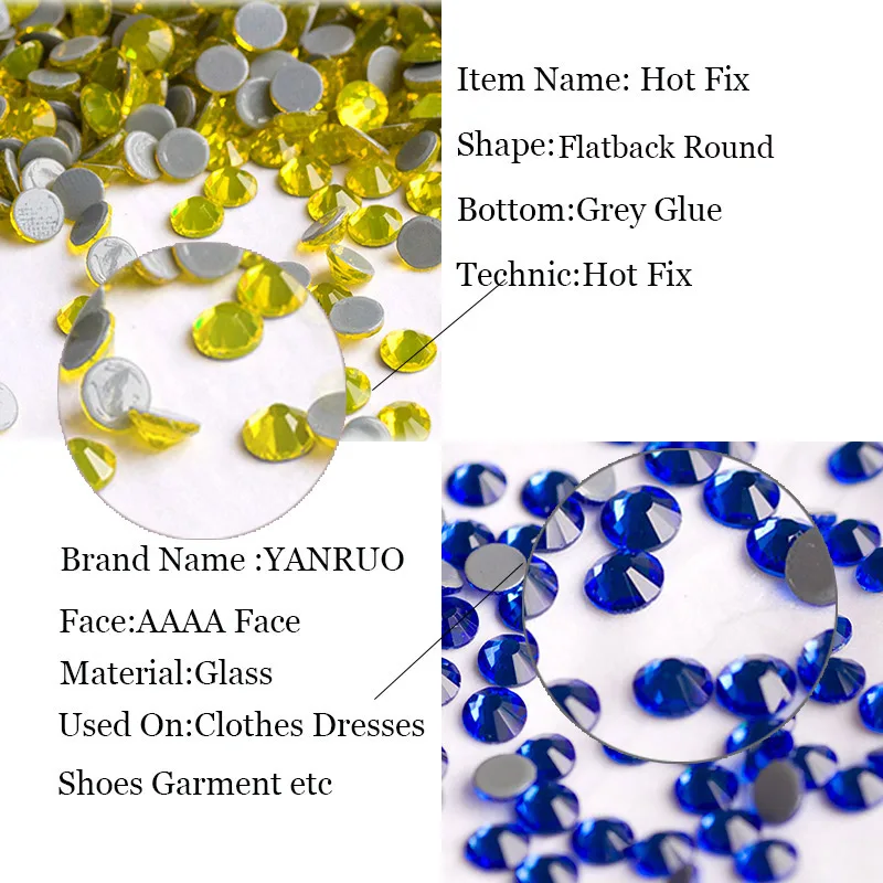 YANRUO 2058HF Kristall Hot Fix Strass Kristall Und Steine Flatback Strass Hotfix Kristalle Steine Für Kleidung Kleider – Detail 1