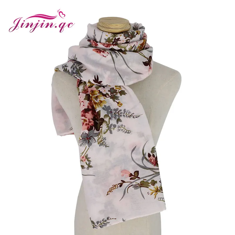 Jinjin.QC Women Scarf Elegant Floral Pattern Scarves Stylish Excellent Quality Cotton Material Fashion Accesories Woman Summer