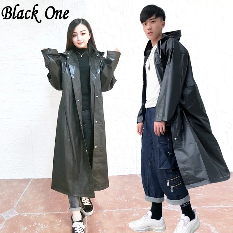 Chubasquero Impermeable con capucha para hombre y mujer, ropa Impermeable para la lluvia, Poncho, color negro