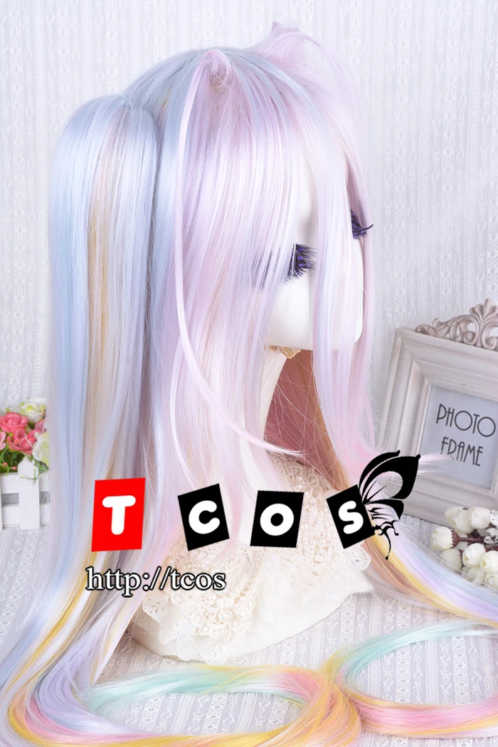 Anime No Game No Life Shiro 110cm Long Multi-color Ponytail Heat Resistant Cosplay Costume Wig