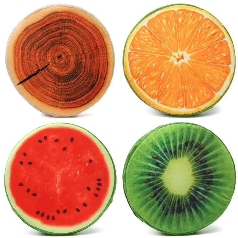 32 x 4cm Hot 3D Funny Fruit Seat Home Sofa Cushion Office Round Pillow Kiwi Watermelon Cushion Office Orange Back Cushions Gift