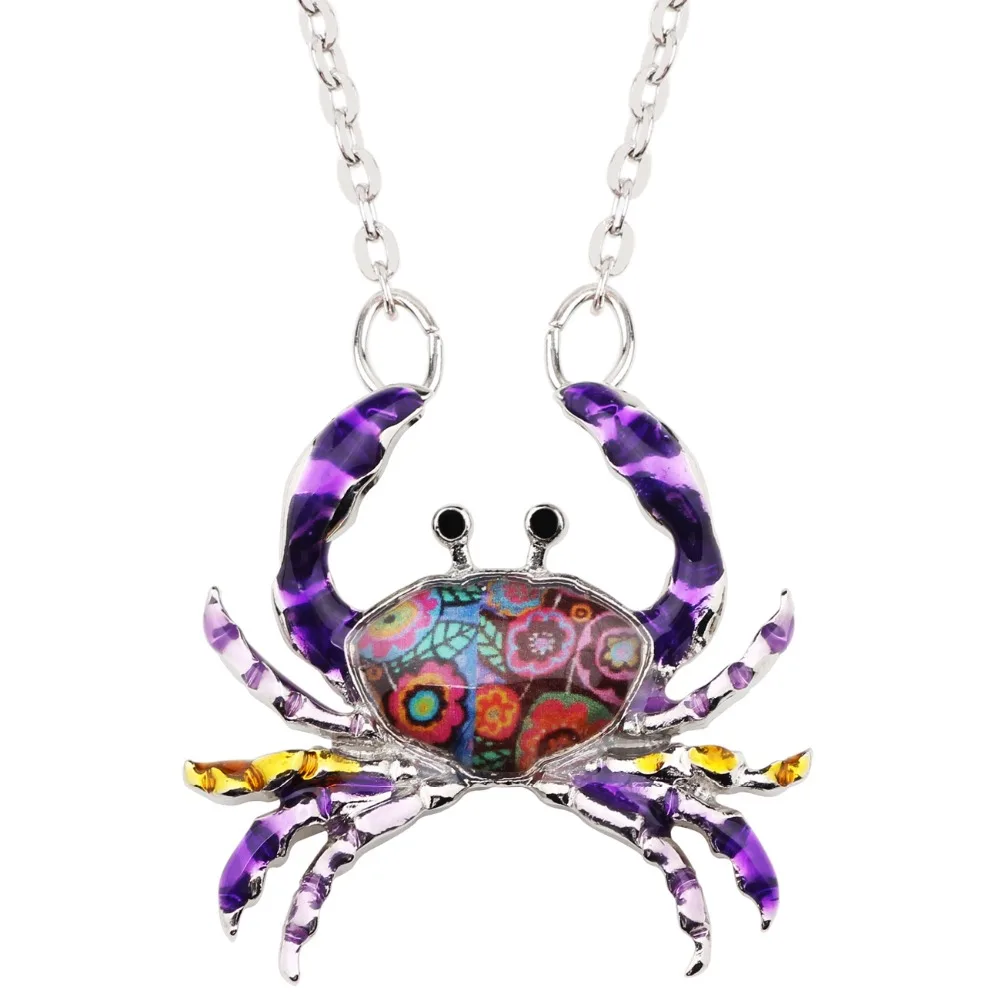 Bonsny Enamel Alloy Cartoon Crab Necklace Chain Choker Pendant Ocean Sea Animal Jewelry For Women Girls Teens Drop Shipping Gift