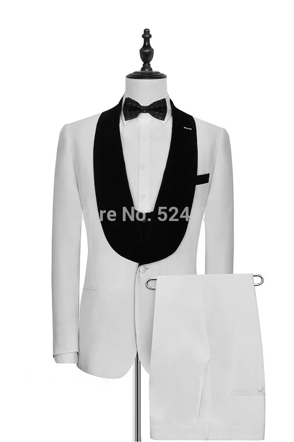 

Custom Made Groomsmen White Groom Tuxedos Shawl Lapel Men Suits Wedding Best Man Blazer ( Jacket+Pants+Bow Tie+Vest ) C202