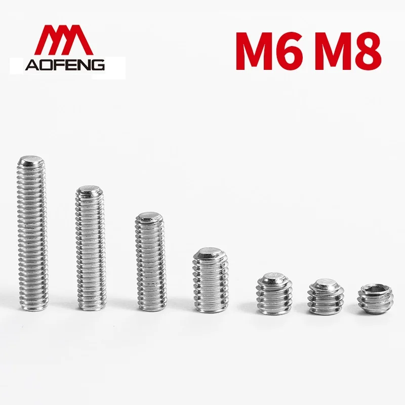 

M6 M8 304 Stainless Steel Flat End Hexagon Socket Set Screws M6x4 5 6 30 40 M8 x 6 8 20 30 40mm Hexagon Socket Fastening Screws