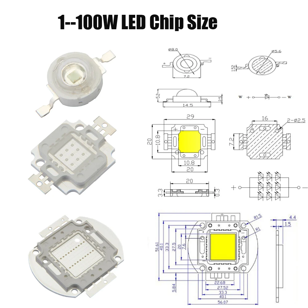 High Power LED Chip Royal Blue 445-450Nm 300-350Ma 3000-3500Ma 1W 3W 5W 10W 20W 30W 50W 100W 445-450Nnm for DIY Light Plant Grow