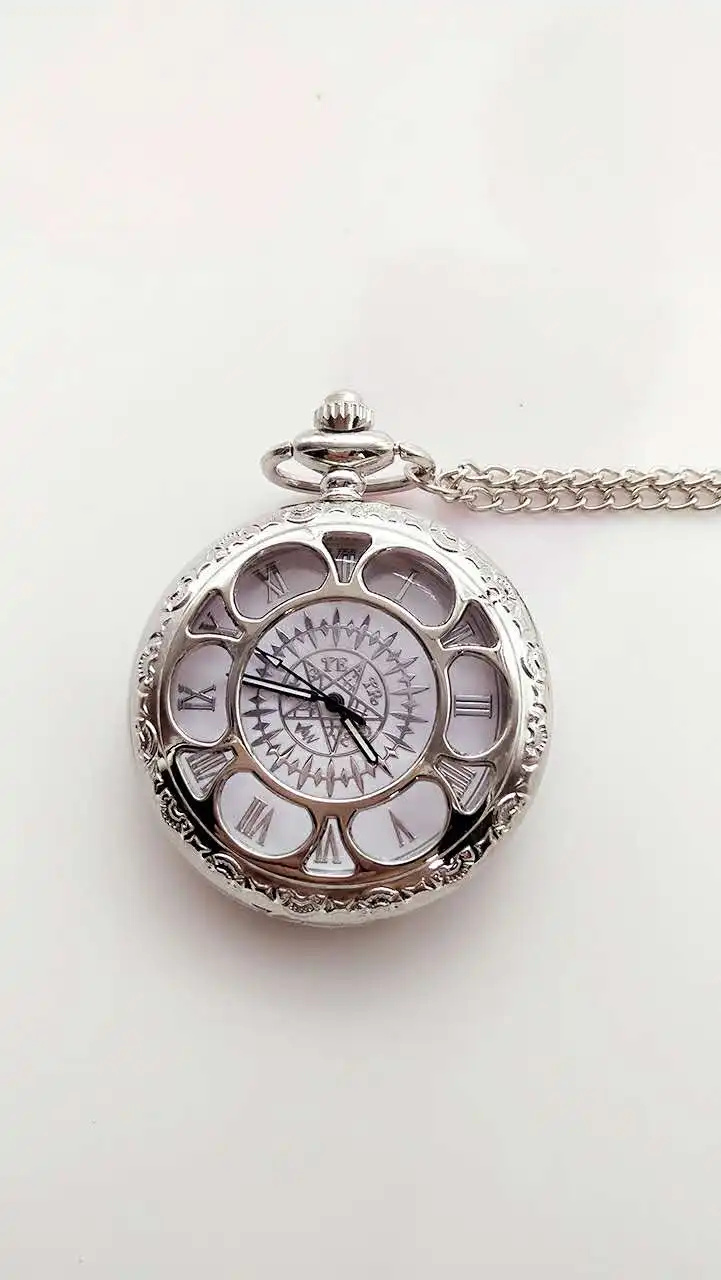 Black Butler Silver hollow out quartz men and woman Necklace pocket watch gift watches