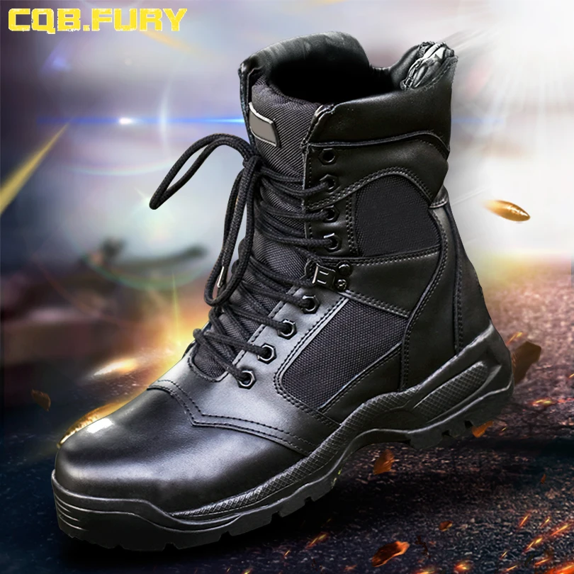 Steel Toe Durable Black Leather Boots Ankle Boots With Zipper Puncture Proof Midsole