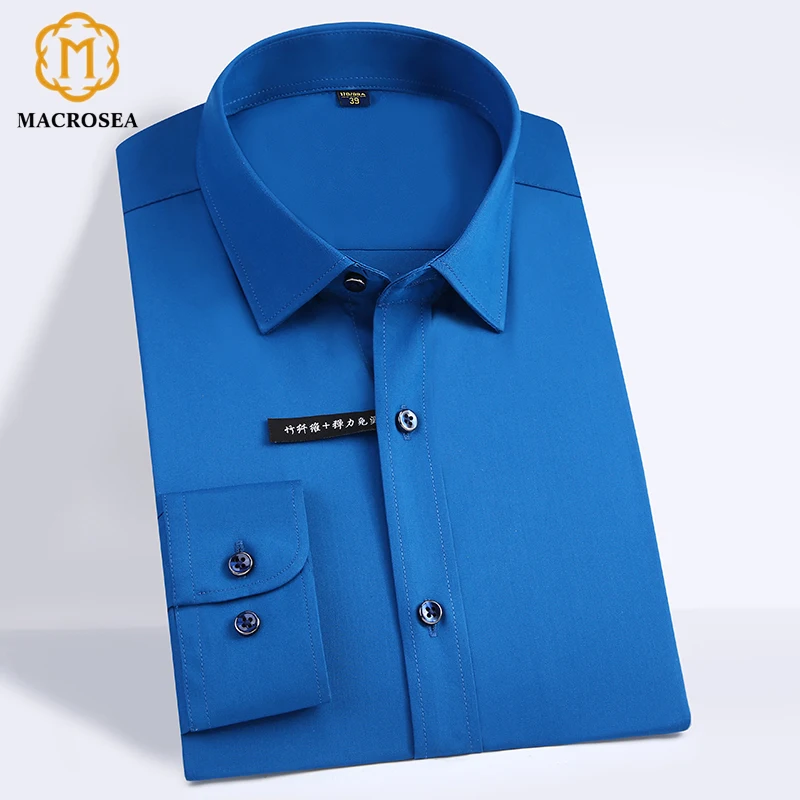 High Quality Classic Style Bamboo Fiber Men Dress Shirt Solid Color Men\'s Social Shirts Office Wear Easy Care(Regular Fit)