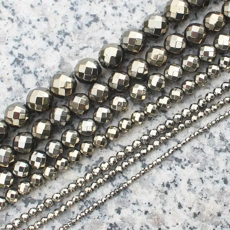 2-12mm Hematite Plated Pyrite  Faceted Round Beads 15