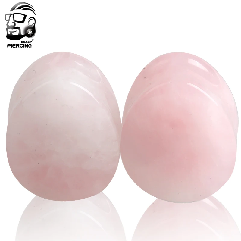 2PCS Rose Color Quartz Teardrop Natural Stone Ear Gauge Plugs Ear Tunnel Expander Ear Stretcher Fashion Body Piercing Jewelry