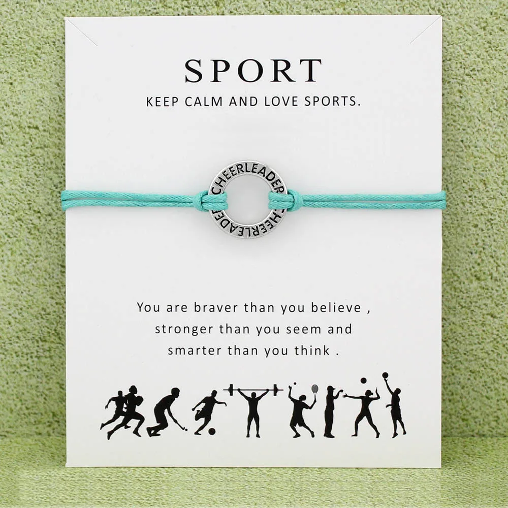 Animadora Cheer mamá béisbol Softball baloncesto fútbol Hockey voleibol deportes Charm Card pulseras mujeres hombres regalo de joyería