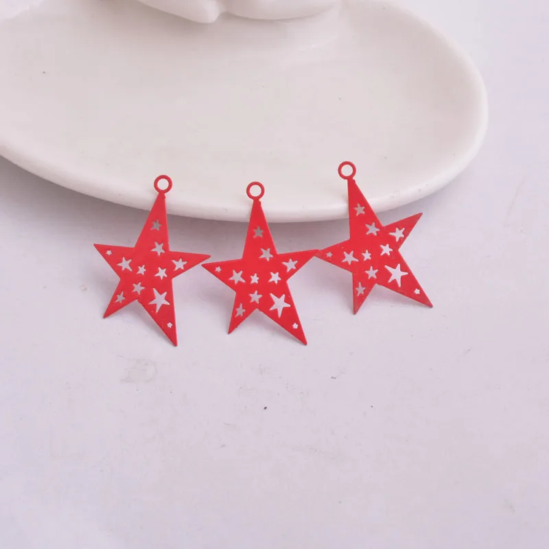 50 Stück AC8936 23*32mm Messing Bemalte Stern-Anhänger in Schwarz, Rot, Silberfarben Sternanhänger DIY Ohrring-Zubehör – Detail 9