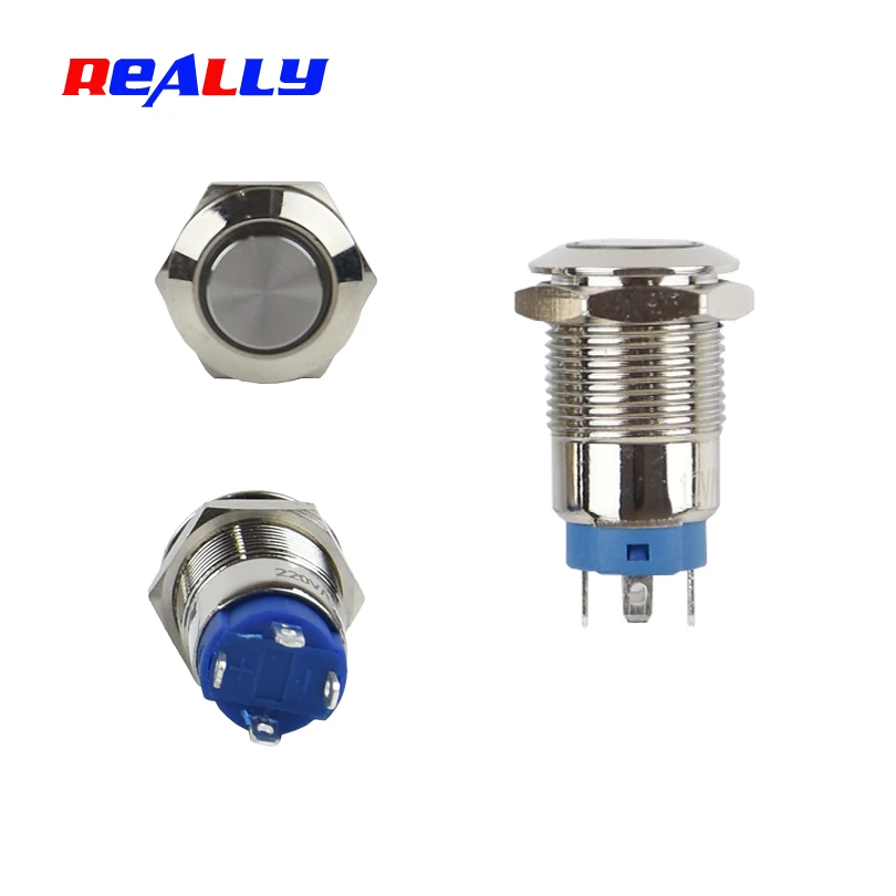 REALLY 12mm Metal Annular Push Button Switch 1NO Ring LED 5-380V 12V 6V Self-lock Momentary Waterproof Car Auto Engine