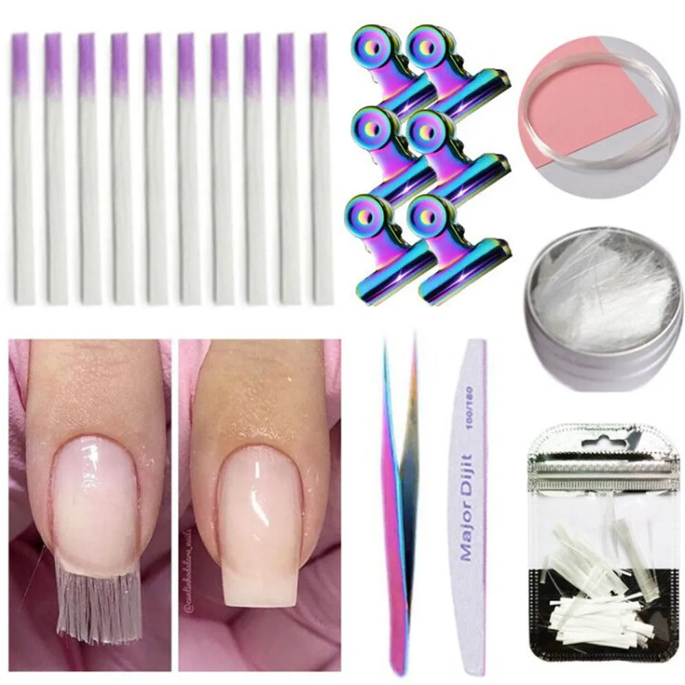 7pcs/set Professional Fiberglass Nail Extension Nail Silk Wraps Extension Acrylic Nail Form Fibernails With Nail Tweezer Kits