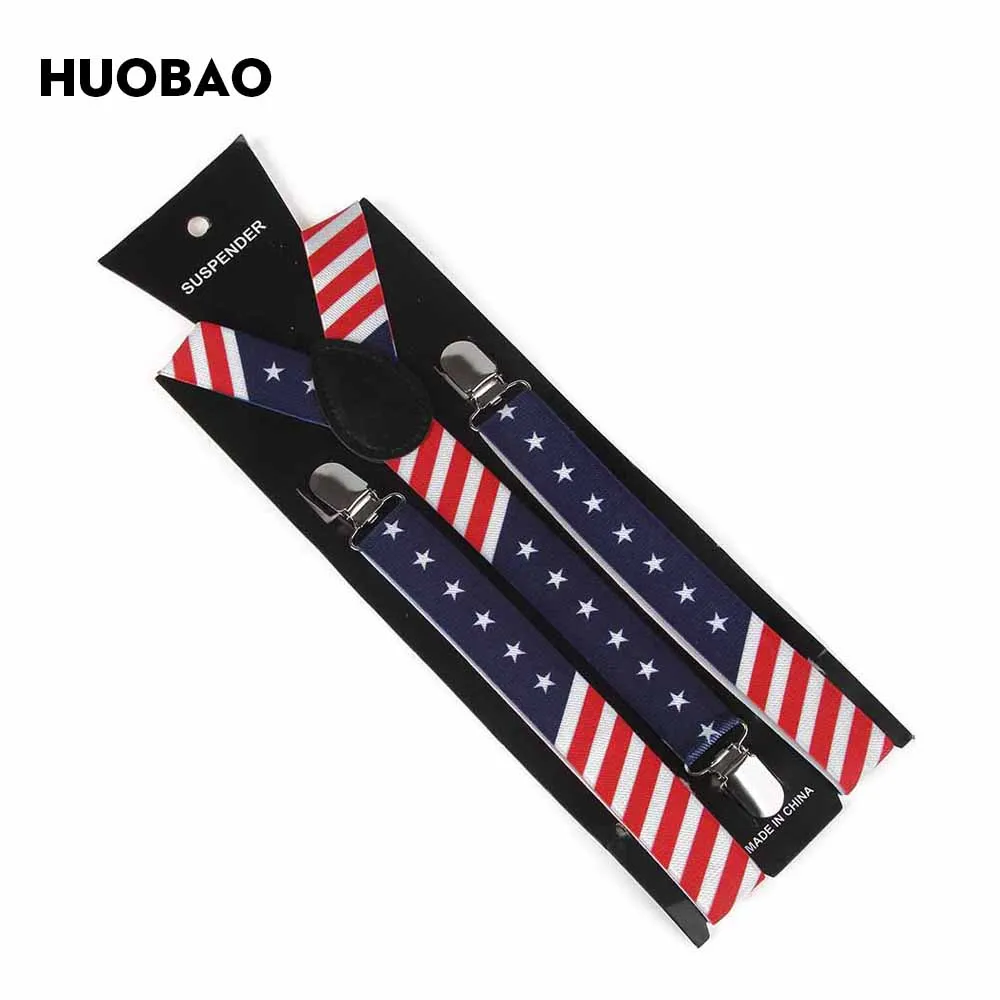 HUOBAO 2018 New Unisex Navy Red Star American Flag Bowties And Suspenders Sets For Mens Womens