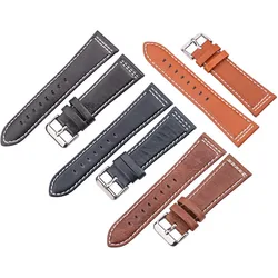 Watchbands 22mm 24mm Black Blue Brown Orange Cowhide Watch Band Strap Silver Steel Watch Buckle Genuine leather Bracelet