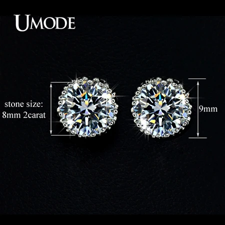 UMODE Multi Prongs 8mm 2ct Top Quality CZ Cubic Zirconia Stud Earring UE0013