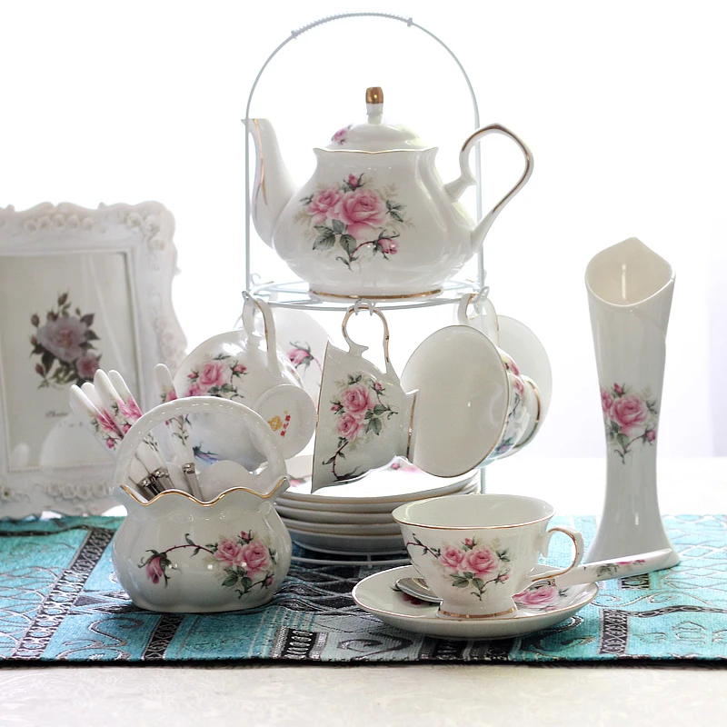 Luxurious cup coffee set Bone China Porcelain British style tea cup set Afternoon Teaware tea party teapot Wedding Gifts