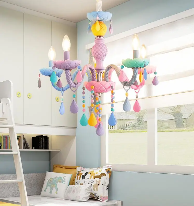 Macaron sweet color candle chandelier restaurant lamp bedroom lamp children\'s room girl princess home decoration lamps.