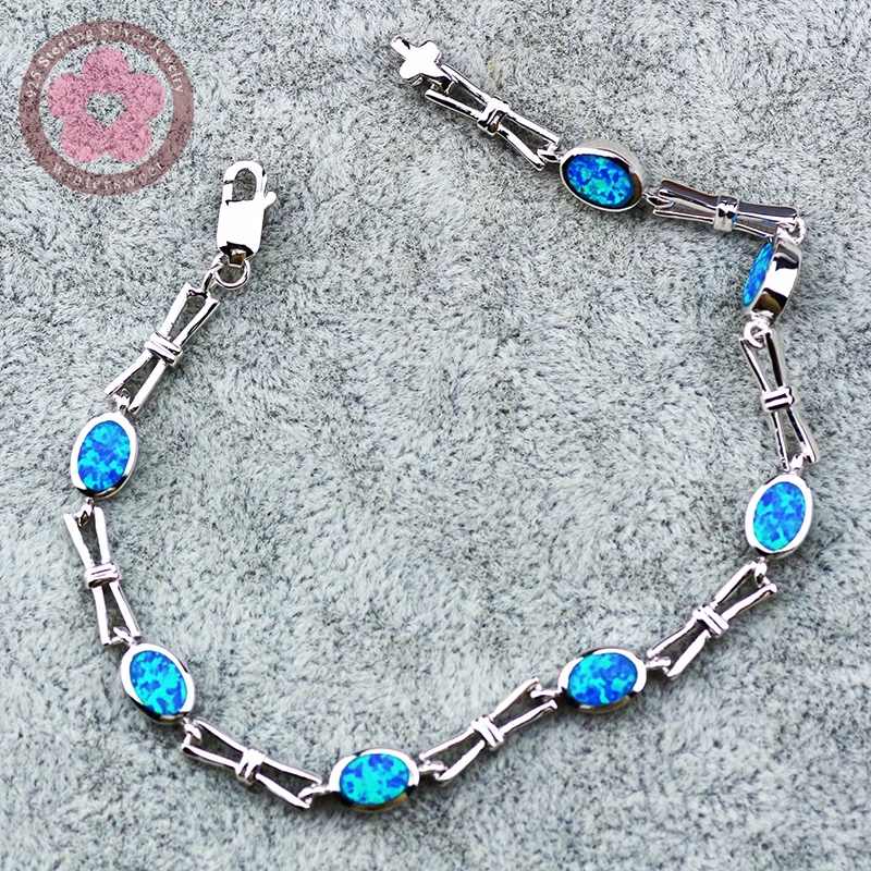 JLB085  Real 925 Sterling Silver Bracelets Blue Opal Fine Jewelry Trendy Women Charm Bracelets Precious Christmas Gift