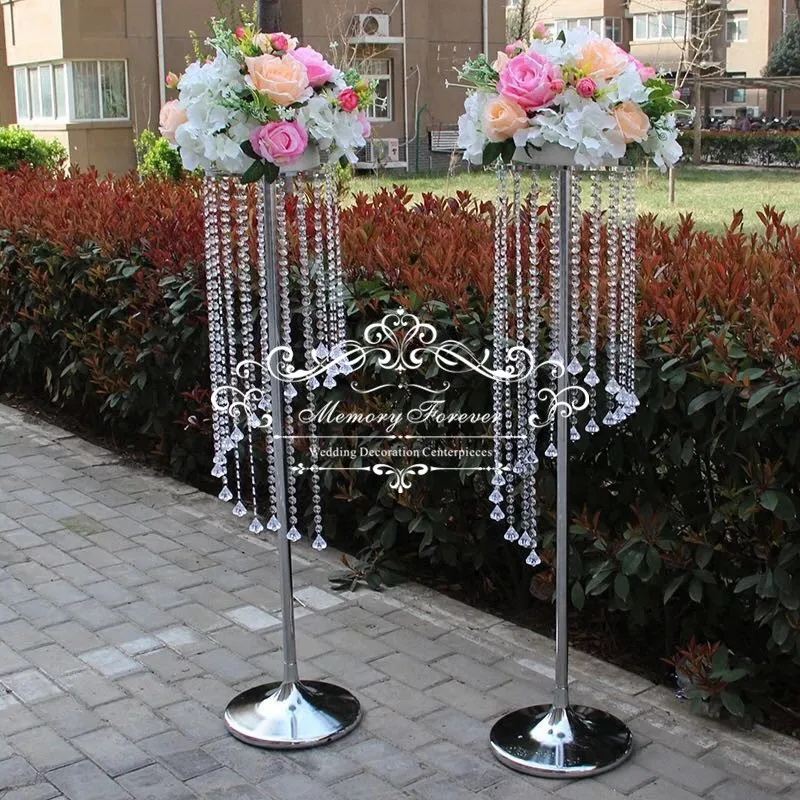 10PCS 43.3 Inches Tall Wedding Flower Chandeliers Crystal Flower Stand with Acrylic Bead Pendants for Wedding Table Centerpiece