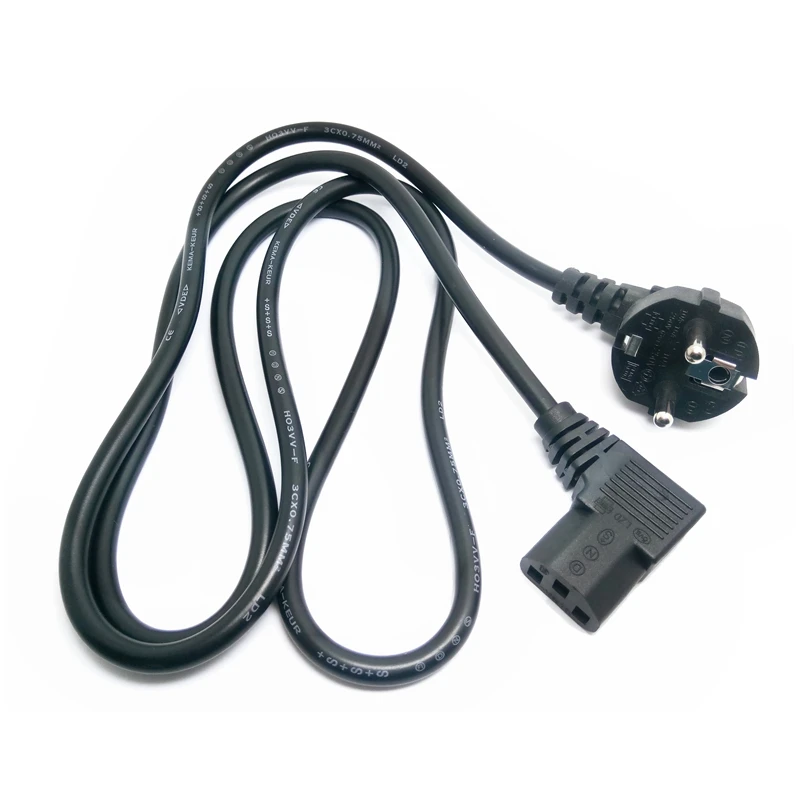 C13 IEC Kettle 90 Degree to European 2 pin Round AC EU Plug Power Cable Lead Cord PC 1.5M