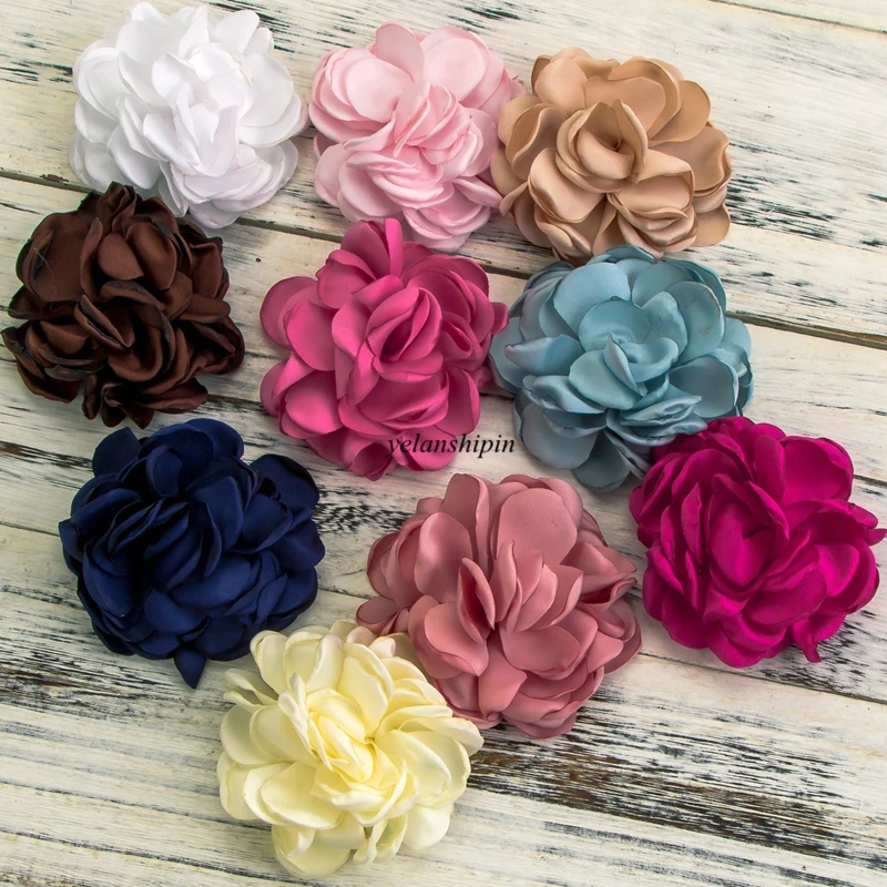 10PCS 8CM 20 Colors Vintage Artificial Fabric Flower For Girls Headband Chic Hair Flowers Hair Clip For Hair Accessories DIY