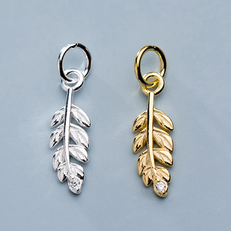 925 Sterling Silver Pretty Designer Feather Charms 15.5x5mm Women Handmade Bracelets Drop Pendants DIY Jewlery Making Components