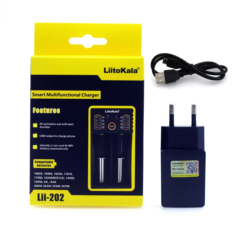 Liitokala Lii-202 18650 Charger 1.2V 3.7V 3.2V AA/AAA NiMH li-ion battery Smart Charger 5V 2A EU/US Plug