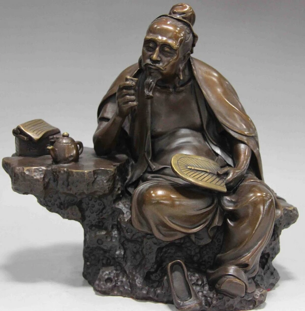 

Chinese Folk Culture HandMade careful Pure Bronze statue Tea - St Lu Yu Statue