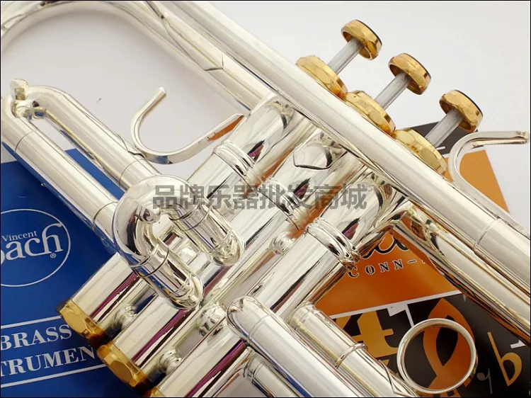 Professional Bach Trumpet Plate Silver Pipe Body Gold-Plated Key Carved Bb Trumpet Drop Adjustable Trompete Instrument TR-197GS