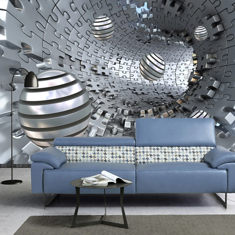 

Custom 3D Wallpaper Modern Creative Abstract Tunnel Space Imitation Metal Ball Photo Wall Murals Living Room TV Sofa Wall Cloth