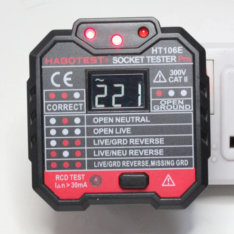 HABOTEST HT106E/B/D Socket Testers With Voltage test; Socket detector ground zero line plug polarity phase check