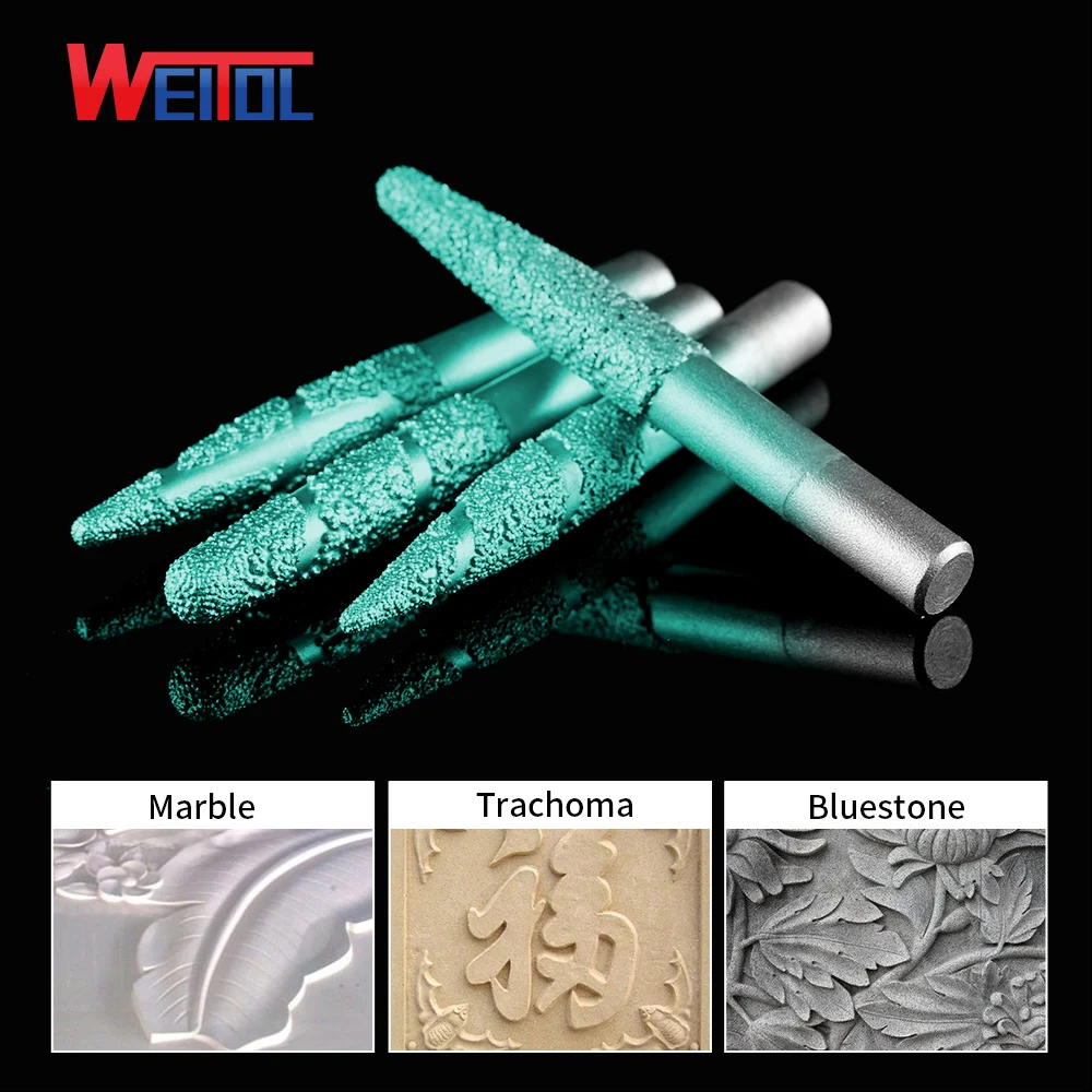 Weitol 6/8/12mm Brazing Stone Engraving Bits Marble Granite Carving Tools CNC Router Bits Taper End Mill