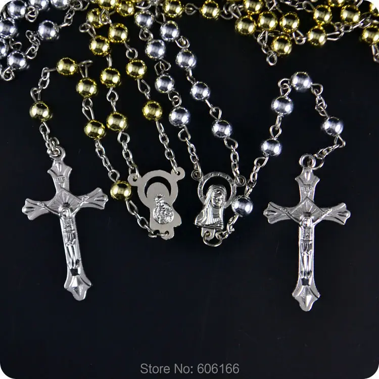 12x Rosary Beads INRI JESUS Cross Crucifix Pendant Necklace Catholic Fashion Religious jewelry Wholesale