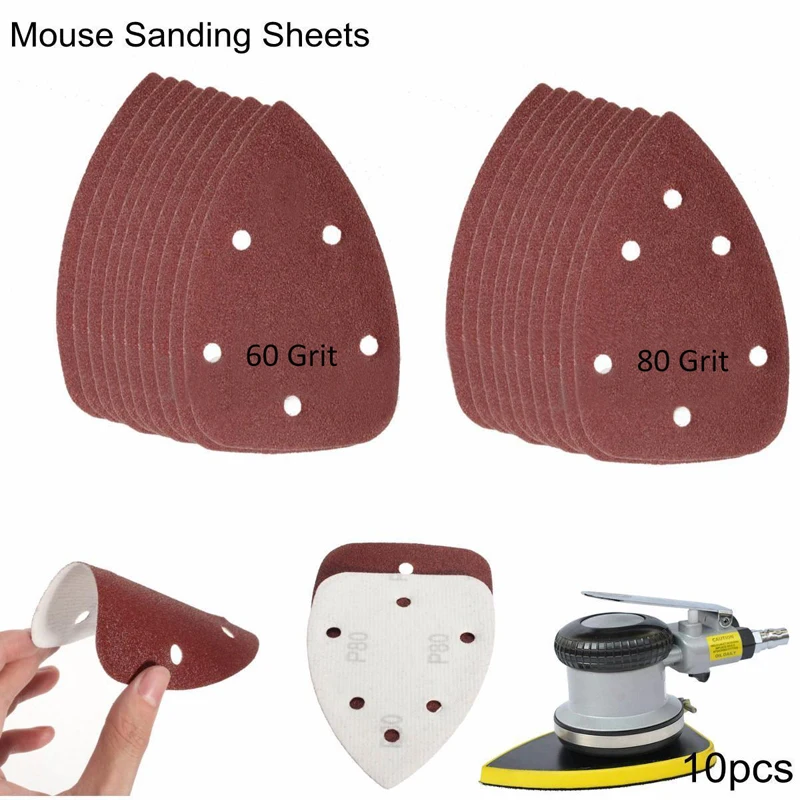 10Pcs Mouse Sanding Sheets Sandpaper For Black & Decker Palm Sander 60/80Grit