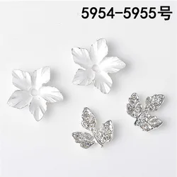 50pcs 15mm 20mm Silver Color Alloy Material Crystal Leaf Charm Flower pendant For Head DIY Wedding Handmade Jewelry Making