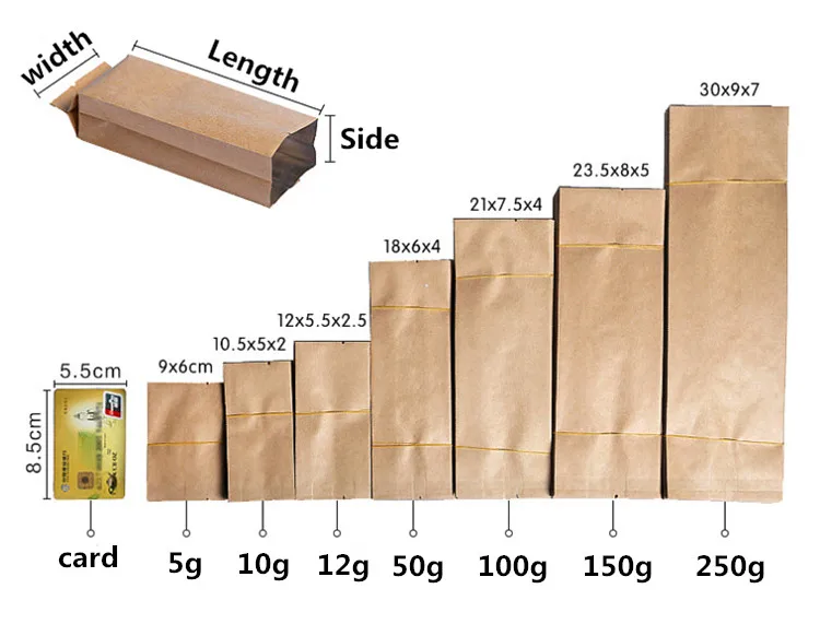 100PCS Open Top White Kraft Paper Side Gussets Bag DIY Snack Coffee Beans Tea Spice Matcha Cocoa Heat Sealing Storage Pouches