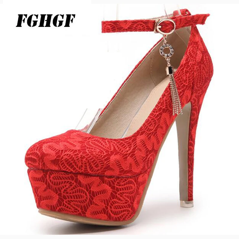 

Spring new one word buckle sexy ultra high heel waterproof platform thin heel bride shoe 33-48 size single shoe