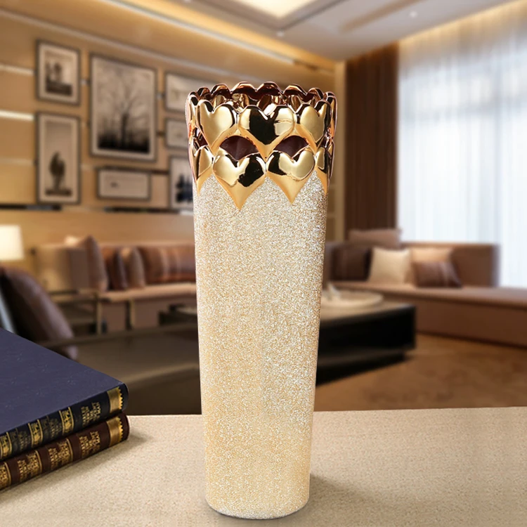 Jingdezhen ceramic decorative golden flower vase Home Furnishing European gold ornaments crafts frosted TV cabinet