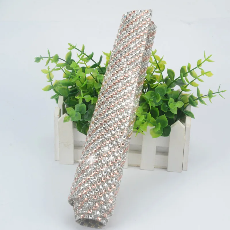 High Quality 24*40cm/Sheet Rhinestone Trim 2.5mm Clear Crystal 4mm Square Glass Wedding Decoration Hotfix Self Adhestive Mesh