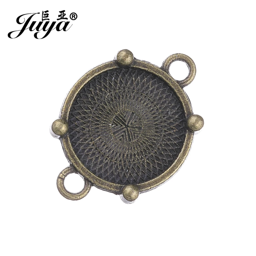 JUYA Cheap Jewelry Setting Suppliers 15mm Antique Zinc Alloy Round Cameo Connector Cabochon Base for DIY Necklace AD0152